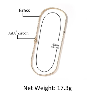 Collier chaîne tennis en laiton avec zircon AAA 2mm longueur 40cm et finition dorée 16 pouces