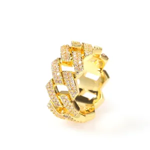 Bague Maillon Gourmette Hip Hop Cuivre Zircon Iced Out Géométrique Streetwear Bijoux Pour Hommes Or Argent