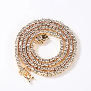 Collier Chaîne Tennis Hip Hop Tendance en Cuivre Avec Zirconium AAA Incrusté Plaqué Or Argent Or Rose Bijoux Unisexes