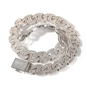 Hip Hop Iced Out Κουβανέζικη Αλυσίδα Κολιέ Χάλκινο Micro Pave Ζιρκόνια Κούμπωμα Κουτί Ανδρικά Κοσμήματα Streetwear