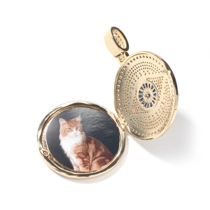 Collana con medaglione portafoto dorata stile hip hop con zirconi micro-pavé