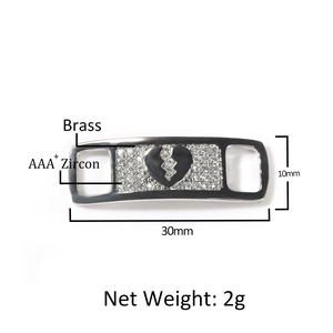Iced out zircon broken heart shoe buckle accessory in brass with 30mm x 10mm dimensions