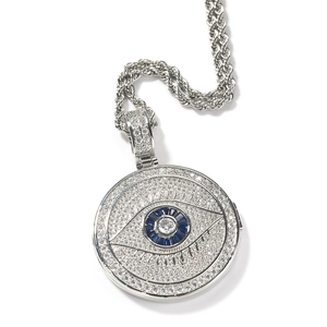 Collana con ciondolo occhio del male argento hip hop con zirconi su catena a corda
