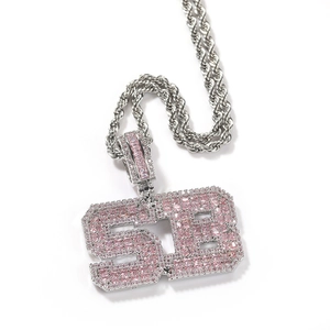 Hip hop necklace with pink rectangular zircon pendant and thick silver twisted rope chain