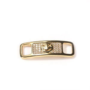 Golden hip hop shoe buckle with a zircon-encrusted smiley face and double slots