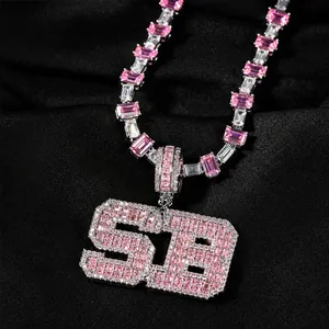 Hip Hop Copper Custom Initial Letter Zirconia Pendant Necklace For Men Women Iced Out Pink White Zircon Tennis Chain Jewelry