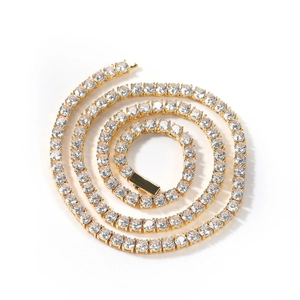 Classic 4mm gold-plated tennis chain with clear round-cut cubic zirconia for men