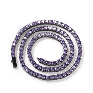 Detail of 4mm black tennis chain with purple cubic zirconia and secure box clasp