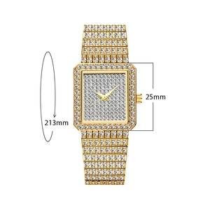 Montre à quartz carrée dorée pour femme ornée de cristaux scintillants avec cadran 25mm