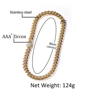 12mm Goldene Edelstahl-Panzerkette mit Zirkonia-Federverschluss für Herrenmode