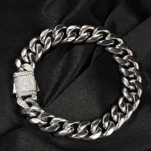 Hip Hop 12mm Edelstahl Panzerkette Halskette Armband Für Herren Damen Iced Out Zirkonia Federverschluss Schwere Kette Schmuck