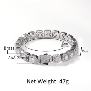 Bracelet tennis Hip Hop 10mm avec oxydes de zirconium AAA+ et finition argentée