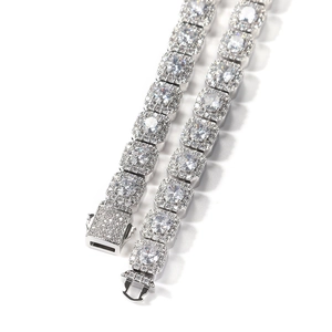 Bracelet hip-hop fleur en argent 10mm avec maillons carrés tennis et oxydes de zirconium