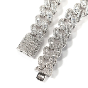 Bracelet Cuban Link 14mm avec zircons carrés style hip-hop glacé en métal lourd