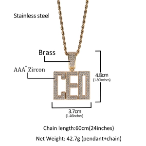 Pendentif CEO doré hip hop avec zircons AAA+ et collier à chaîne torsadée en or