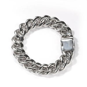 Bracelet gourmette 14mm en acier poli argenté avec fermoir boîte carré pour hommes