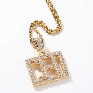 Collier Pendentif Lettre Alphabet Iced Out Hip Hop Pendentifs Pave en Zirconia Avec Chaîne Corde en Acier Inoxydable Bijoux