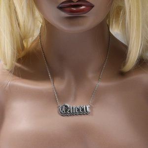 Gothic Queen pendant necklace in silver stainless steel with detailed beaded edges