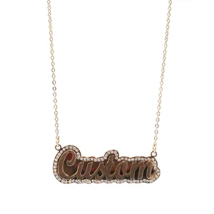 Hip Hop Stainless Steel Zirconia Initial Letter Pendant Necklace Shiny Rhinestone Street Style Jewelry For Women Men