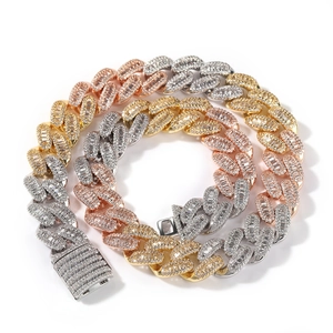 Hip Hop 15mm Panzerkette in Tricolor-Gold mit funkelnden Zirkonia-Mikropavee