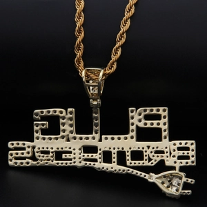 Collar hip hop chapado en oro 14K con colgante PLUG BROTHERS y piedras circón