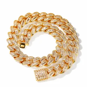 Hip Hop Copper Iced Out Zirconia Cuban Link Chain Necklace For Men Fashion Luxurious Heavy Bling Jewelry Necklace Anniversary Gift
