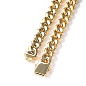 Polished gold 12mm Cuban link chain necklace for men with secure box clasp closure