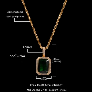 Hip hop hanger met groene edelsteen en gouden touwketting voor heren en dames, trendy sieraad