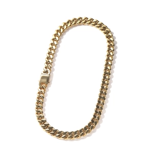 Macro shot of 12mm gold cuban link necklace with polished finish and lobster clasp