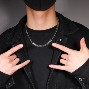 Polished silver 6mm titanium steel curb chain necklace for hip hop street style fashion