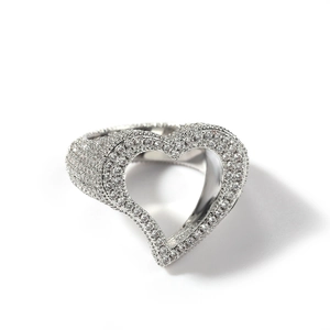 Bague cœur évidé en argent minimaliste avec pavage de zircons cubiques brillants