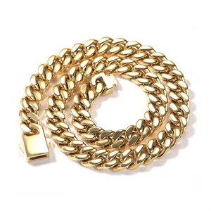 Men Hip Hop Stainless Steel Cuban Link Chain Necklace High Polished Heavy Metal Streetwear Jewelry Accessory For Daily Wear