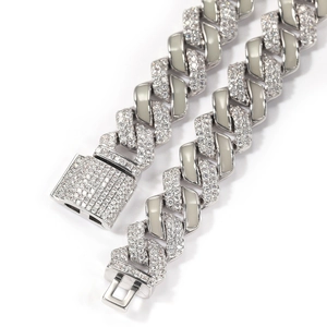 13mm silver iced out Cuban chain necklace with glowing zircon for hip-hop style fashion