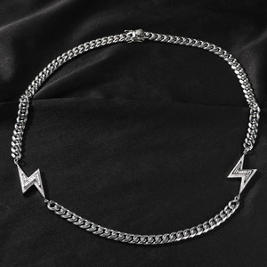 Minimalistische silberne Hip-Hop-Cuban-Kette mit Blitzanhängern und Zirkonia-Steinen