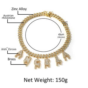 Collana cubana dorata con lettere ANGELA in zircone e strass scintillanti