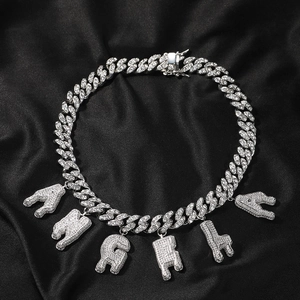 Collana cubana argento hip hop con pendenti lettere ANGELA decorati con strass