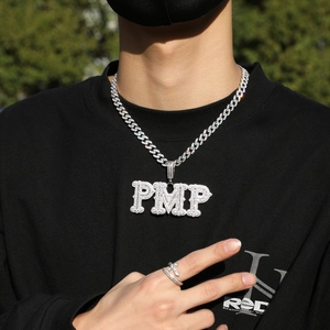 Hip hop ασημένια αλυσίδα Cuban με μενταγιόν PMP και δαχτυλίδι με λαμπερά ζιργκόν