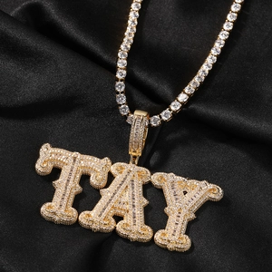 Χρυσό μενταγιόν TAY σε στυλ hip-hop με αστραφτερή αλυσίδα τένις για άνδρες
