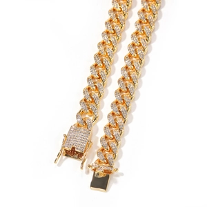 Herren Hip Hop 18K vergoldete 10mm Cuban Link Kette mit Zirkonia-Besatz besetzt