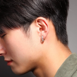 Minimalist silver-toned huggie hoop earrings with white cubic zirconia for men