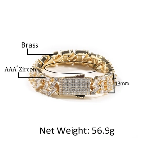 Geometrisches Hip-Hop-Armband aus Messing mit AAA+ Zirkonia und Federringverschluss in Silber