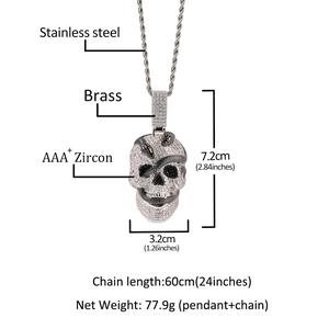 Gothic skull snake pendant necklace with AAA+ cubic zirconia and stainless steel chain