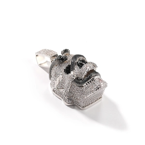 Hip-hop skull and snake pendant necklace with shimmering white cubic zirconia stones