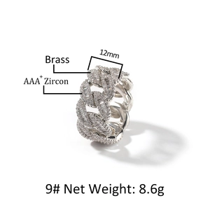 Hip-Hop-Ring aus Messing mit kubanischem Gliedermuster und AAA+ Zirkonia-Inlay