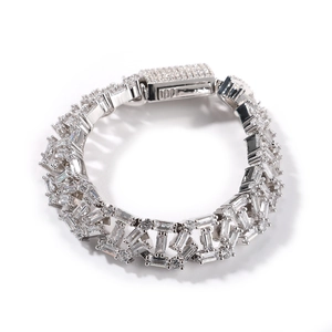 Silbernes Hip-Hop-Armband mit Zirkonia-Besatz und Federverschluss für Herren und Damen