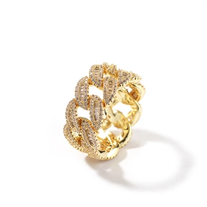 Goldener Hip-Hop-Ring im kubanischen Kettendesign mit Zirkonia-Steinen