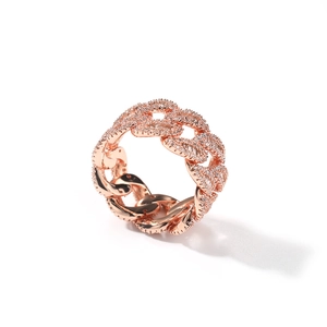 Roségoldfarbener Panzerketten-Ring mit Pavé-Zirkonia-Besatz für Damen und Herren