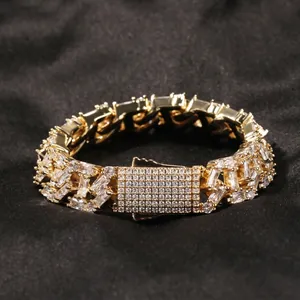 Hip Hop Iced Out Kubanisches Armband Für Herren Damen Baguette Zirkonia Kupfer Gold Silber Plattierte Kette Armband Schmuck