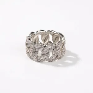 Hip Hop Panzerkette Ring Kupfer Iced Out Baguette Zirkonia Mode Mondförmig Streetwear Ring Für Herren Damen Gold Silber Schmuck