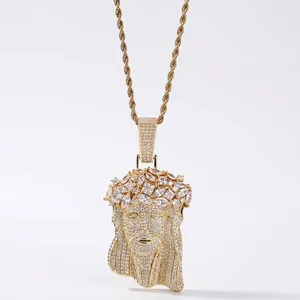 Hip Hop Jesus Head Pendant Necklace Iced Out Zirconia Copper Gold Silver Men Streetwear Jewelry Charm Necklaces